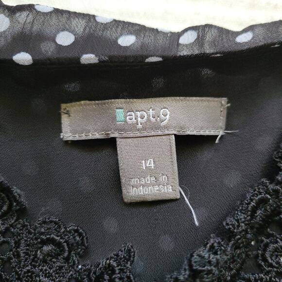 Apt. 9 Womens 14 Black Polka Dot Babydoll Tank Top Lace Trim Sheer Y2K Twee - Picture 5 of 7